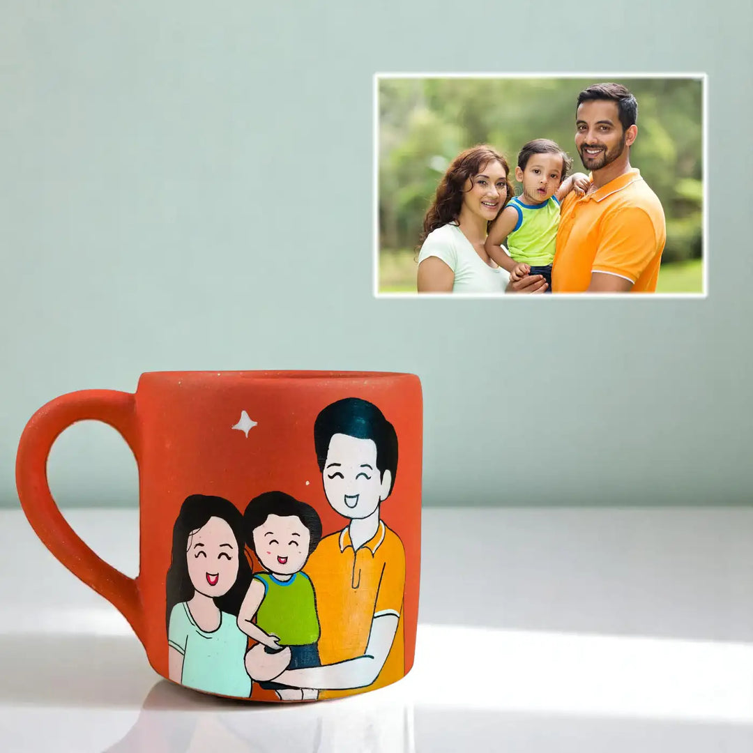 Photo Personalized Hand-Painted Family Design Terracotta Mug