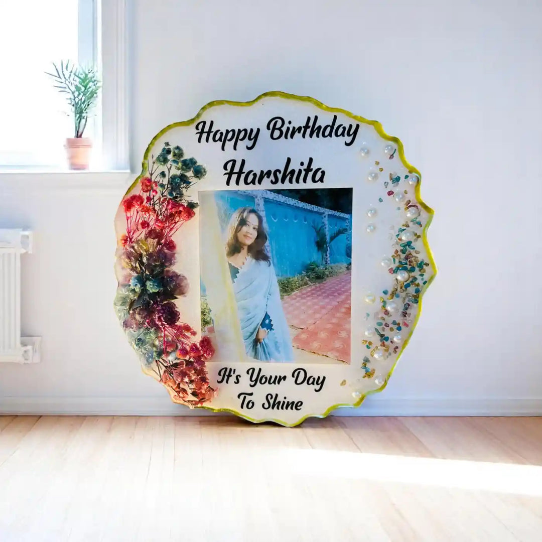 Photo Personalized Handmade Round Floral Design Resin Decorative Plaque