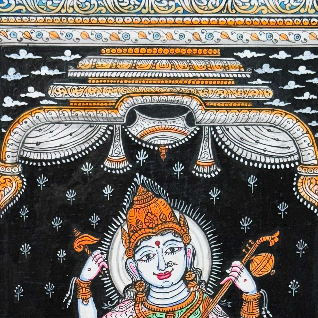 19 X 13 Inch | Handmade Canvas Saraswathi Painting
