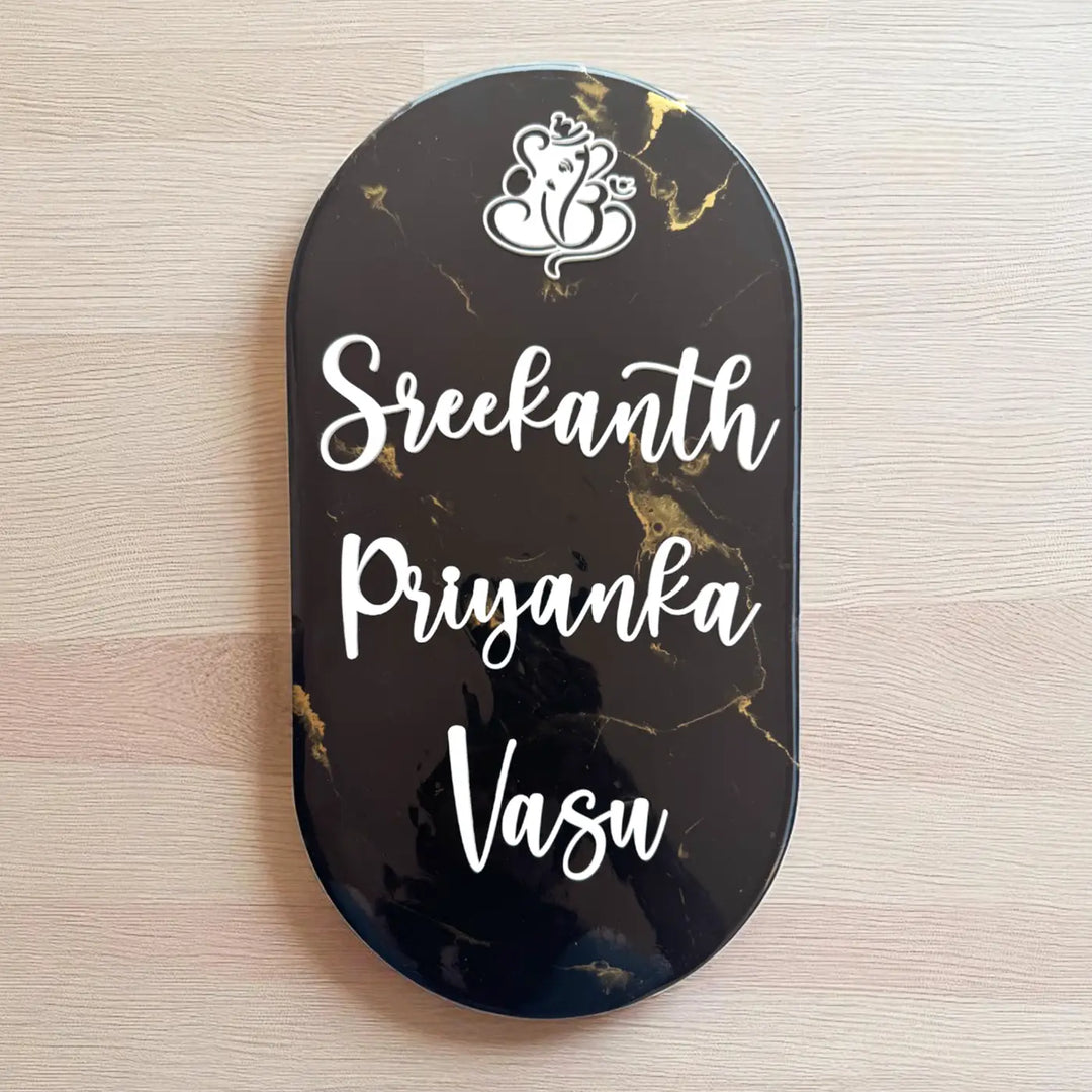 Black Minimal Personalized Marble Effect Oval Resin Name Plate | With 3D Acrylic Letters