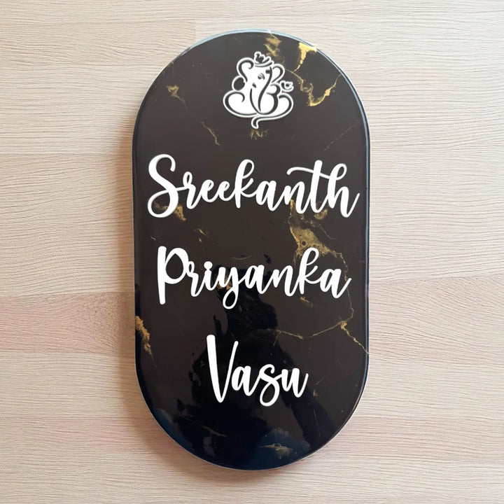 Black Minimal Personalized Marble Effect Oval Resin Name Plate | With 3D Acrylic Letters