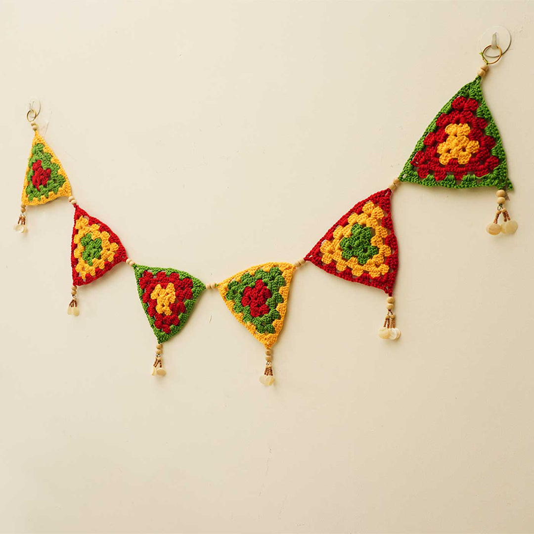 45 In | Handmade Tri-Color Triangular Crochet Toran