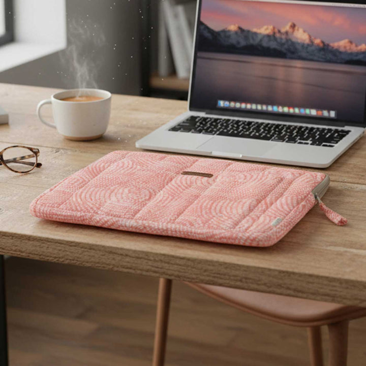 Handmade Sustainable Pink Spiral Laptop Sleeve