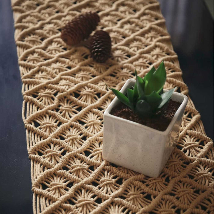 Handmade Macrame Diamond Design Cotton Table Runner