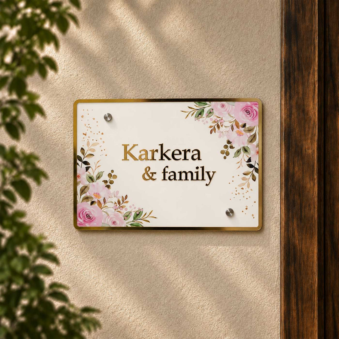 Elegant Rose Floral Personalized Rectangle Acrylic Name Plate For Home