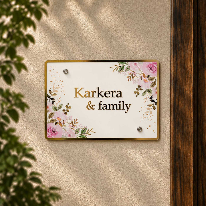 Elegant Rose Floral Personalized Rectangle Acrylic Name Plate For Home