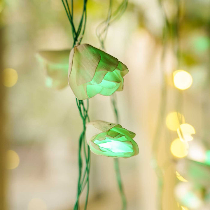 10m, 40 Bulbs | Handmade Green Sholapith Flower String LED Fairy Light