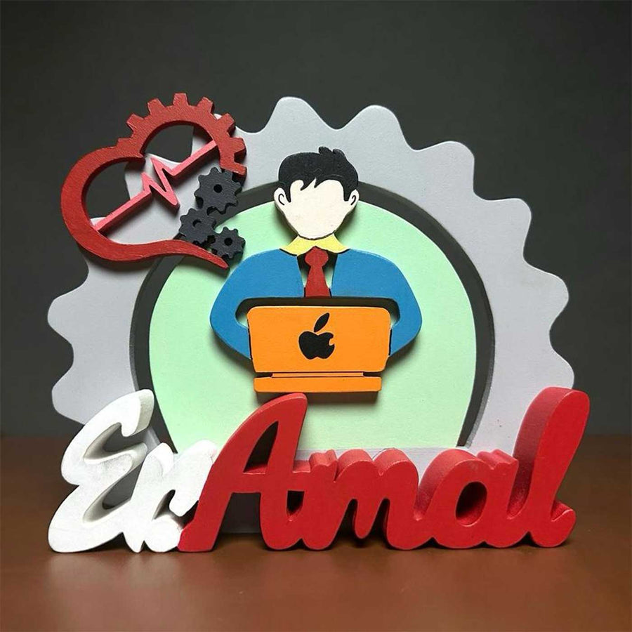 Personalized Pink Software Engineer Mdf Wood Desk Name Plate - Front View with Name Personalization