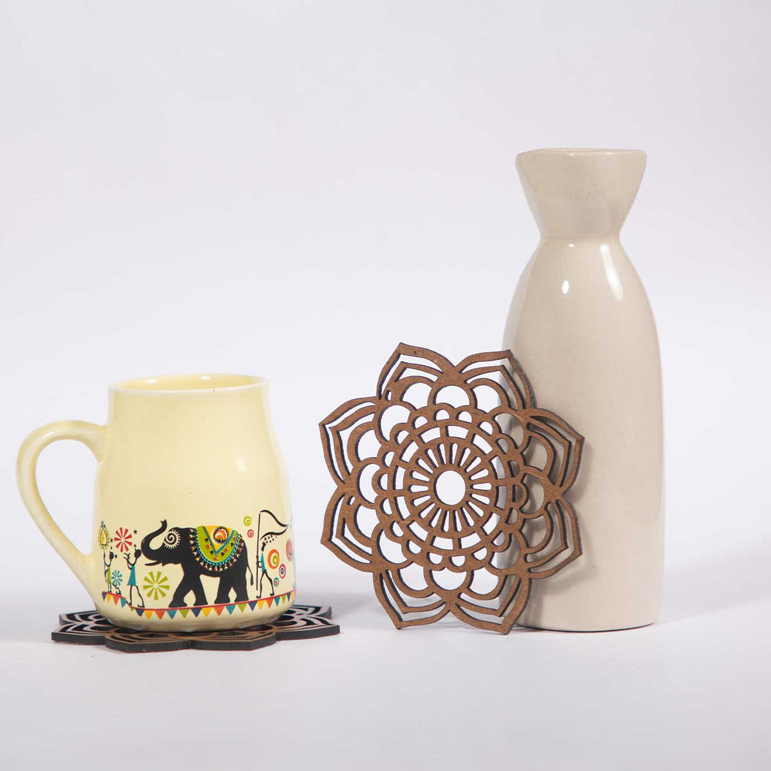 Elegant Mandala MDF Laser Cut Coaster Set | Set Of 6