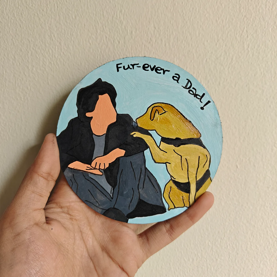 Photo Personalized Hand-Painted Pet Dad Theme MDF Wood Fridge Magnet