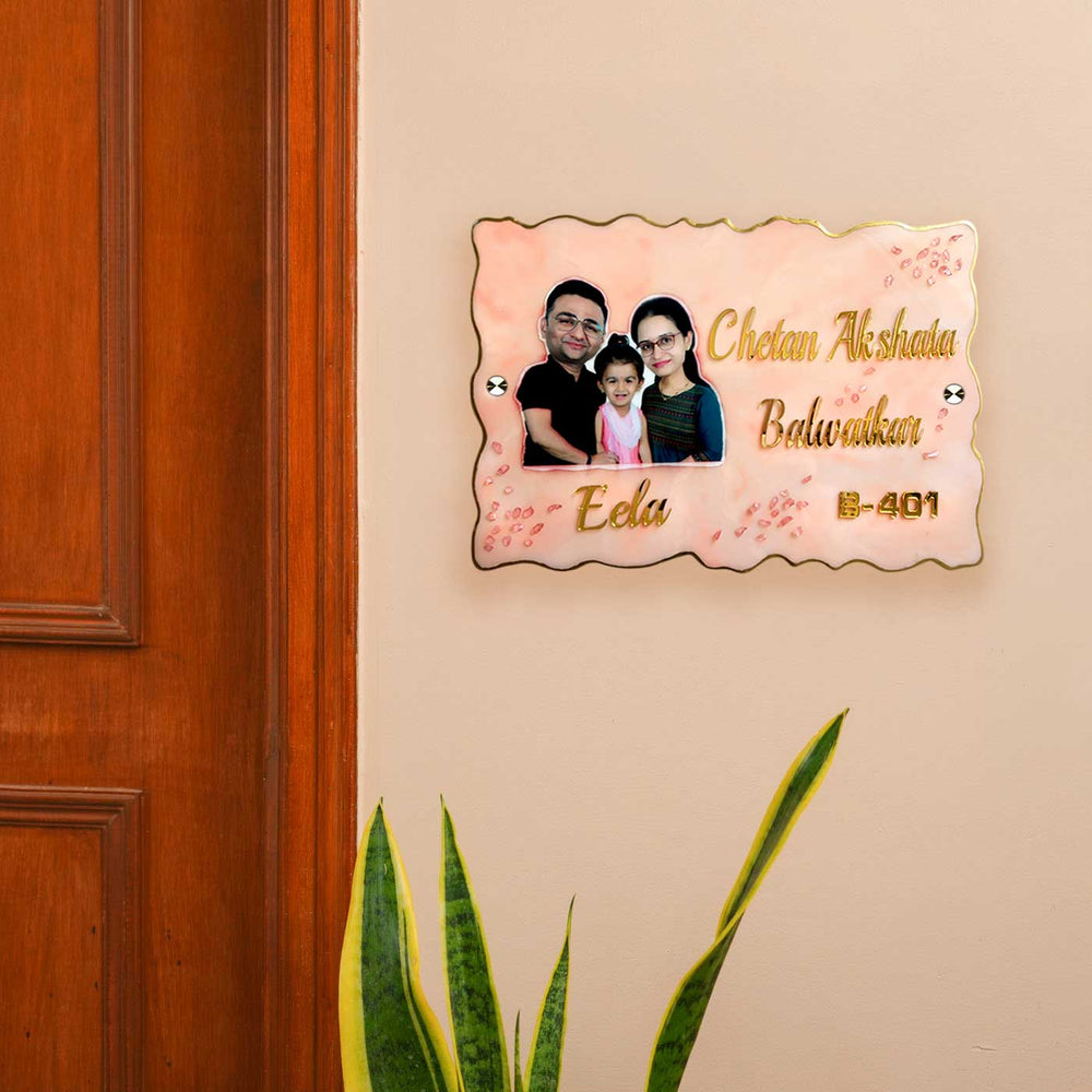 Photo Personalized Pink Resin And Acrylic Waterproof Name Plate - Mounted on Wall Near Door