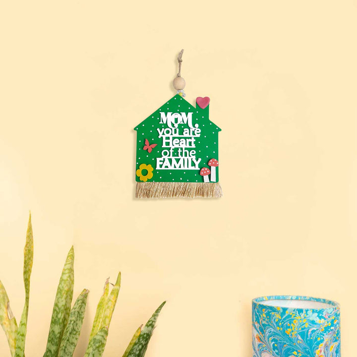 2 Pc | Handmade Heart Of The Family Theme Mdf Wood Hangings For Mothers