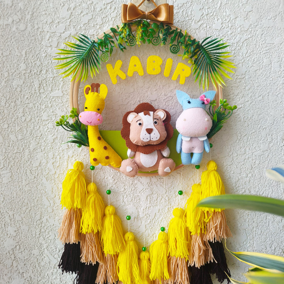 Personalized Jungle Theme Kids Name Plate With Tassels