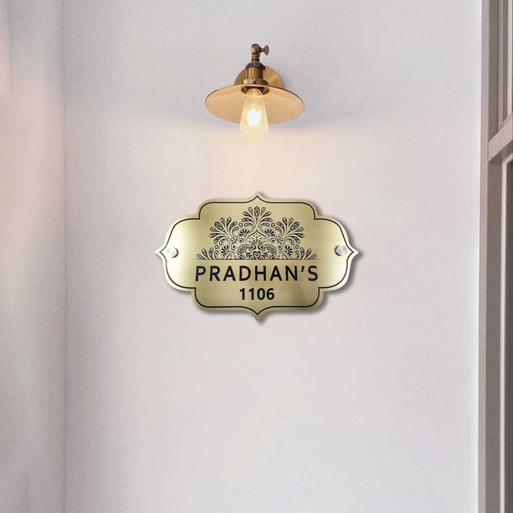 Personalized Weatherproof Elegant Gold Stainless Steel Name Plate 1 - Mounted on Entryway Wall