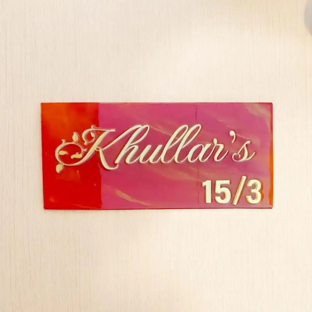 Personalized Rectangle Red & Gold Resin Name Plate