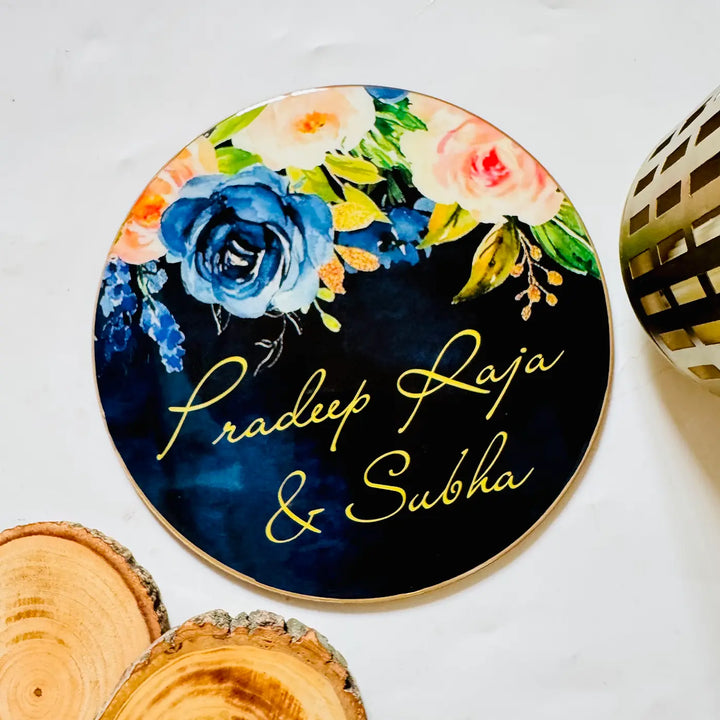 Black Floral Personalized Printed Round Resin Name Plate