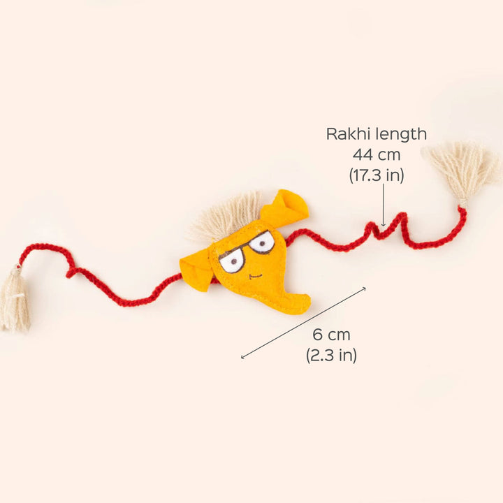 Handcrafted Kids Rakhi With Roli Chawal Set Of 2 - Dimension Chart with Elephant Rakhi