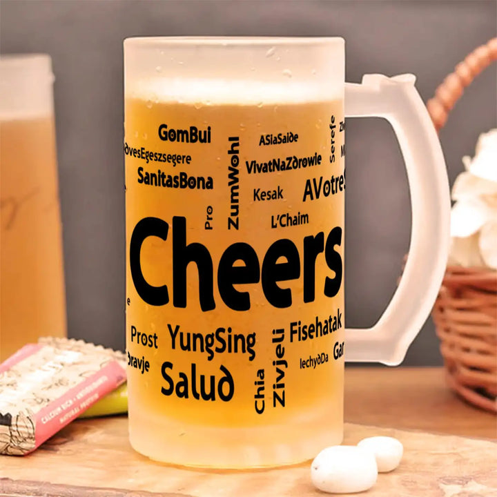 Printed "Cheers" Theme Glass Beer Mug | 16oz | 470 ML
