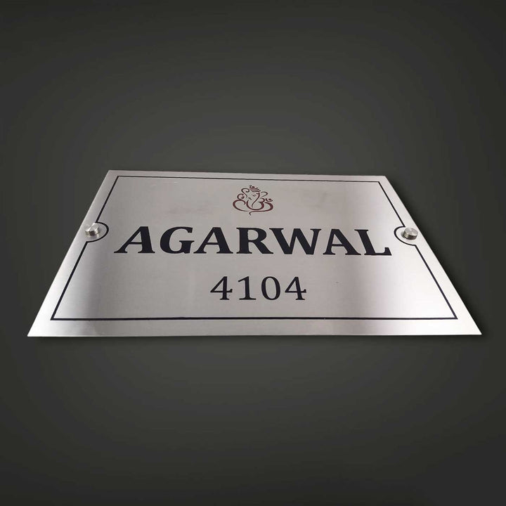 Personalized Engraved Ganesha Theme Stainless Steel Name Plate