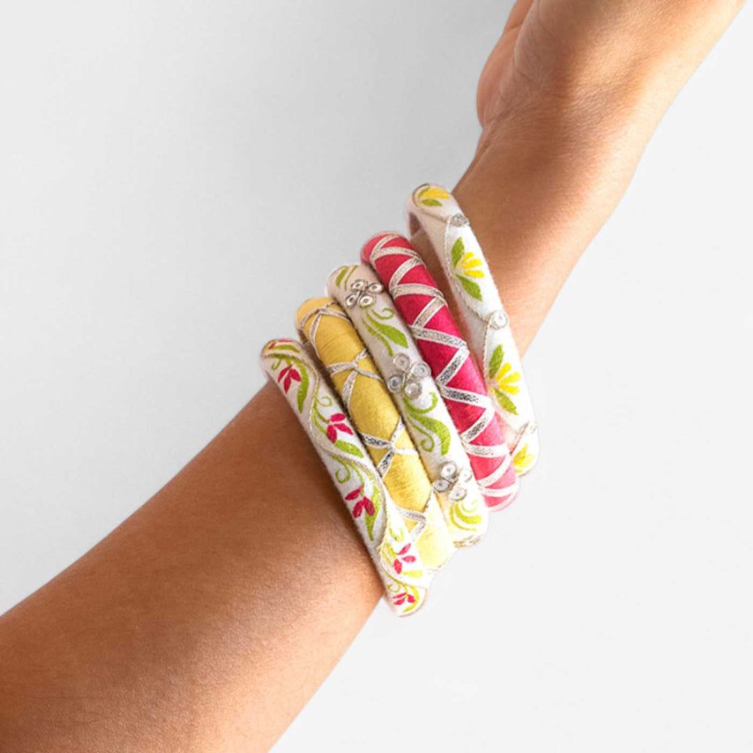 Multicolor Handcrafted Delicate Thread Work Bangles | Set of 5