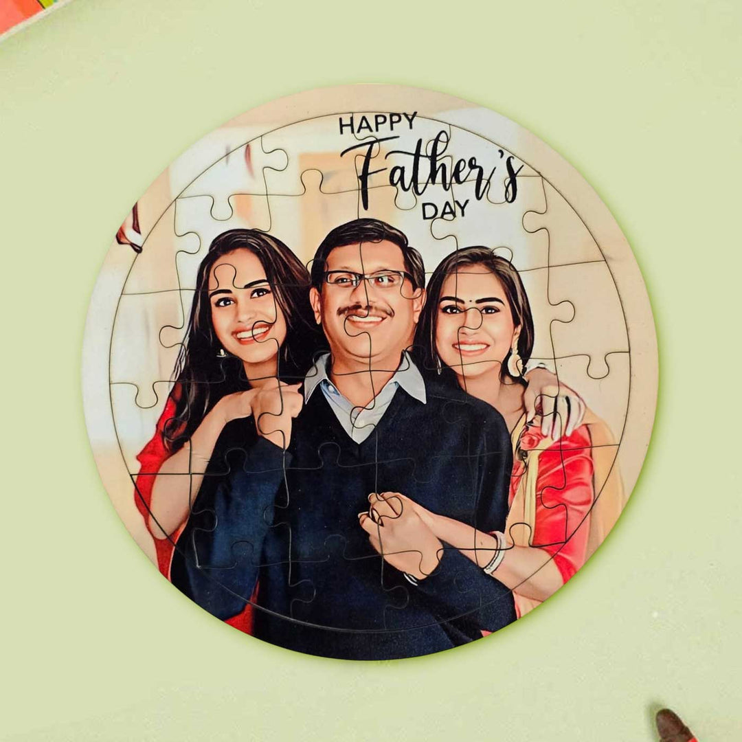 Photo Personalized Round "Happy Father's Day" MDF Wood Puzzle