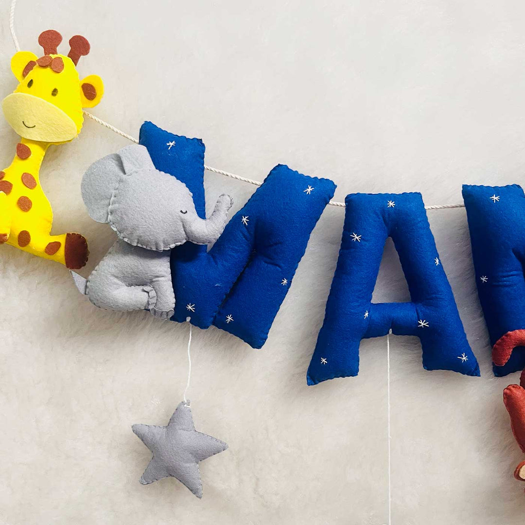 Handcrafted Personalized Animal Kingdom Bunting For Kids - Close-up Hanging Nursery Garland