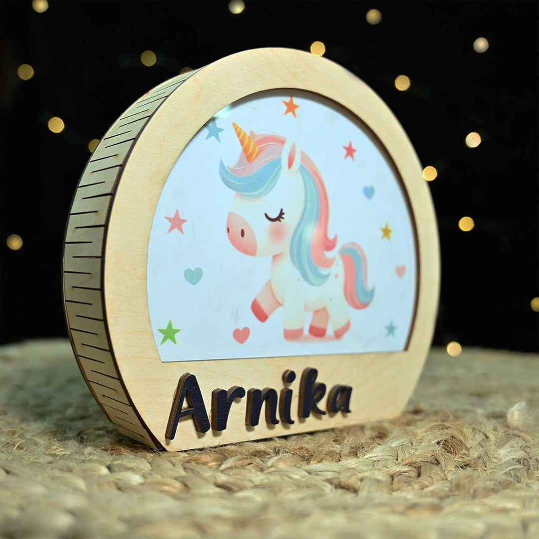 Personalized Unicorn Theme Wooden Table Lamp For Kids With 3D Letters