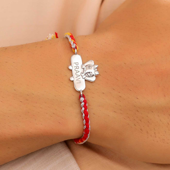 Personalized Handmade Elephant Design Silver Kids Rakhi