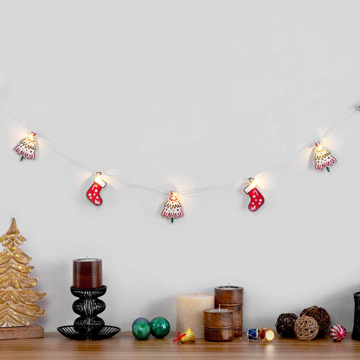 3 m, 14 Bulbs | Decorative Pine Wood Christmas Tree & Gloves LED Fairy Light