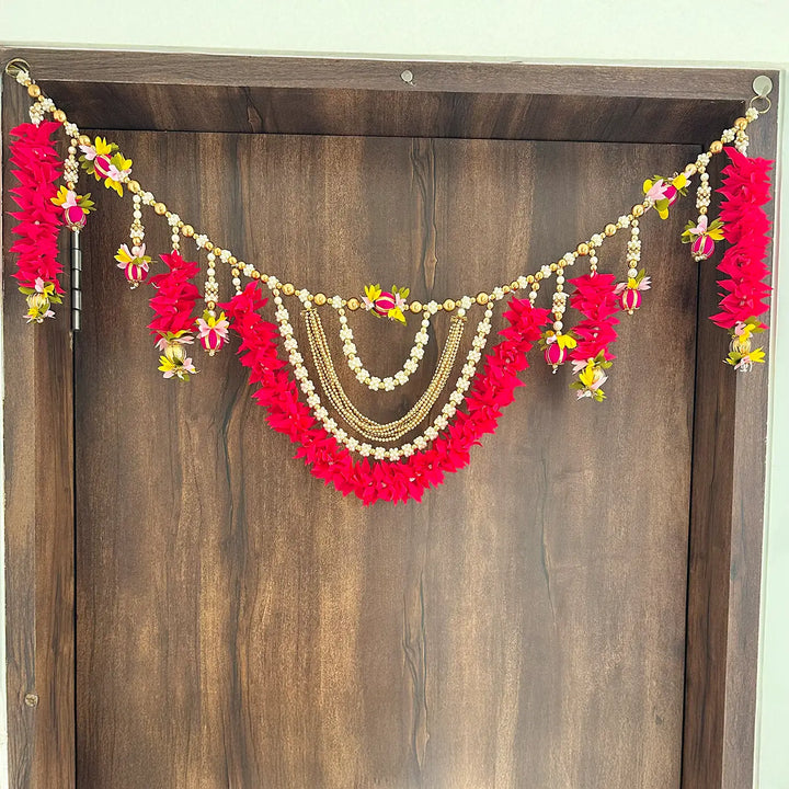 40 / 44 In | Handmade Beaded Rani Pink Gajra With Moti Toran