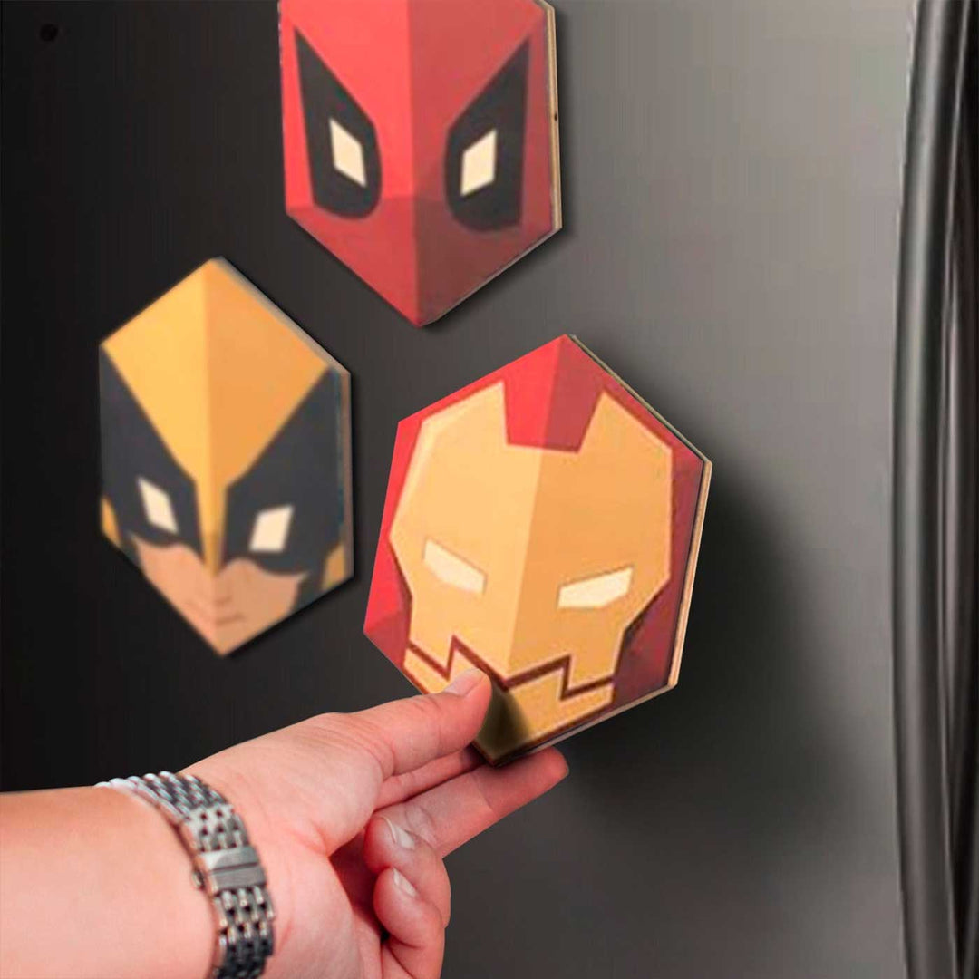 Printed Superhero Theme Wooden Fridge Magnets | Set Of 6