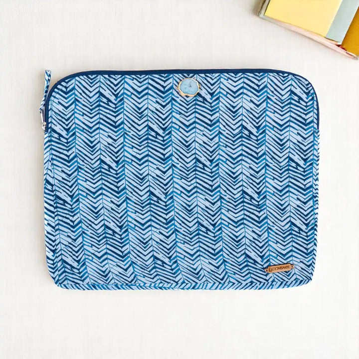 Blue Zebra Cotton Stylish & Ecofriendly Laptop Sleeve With Agate Accent | 14 x 11 inch