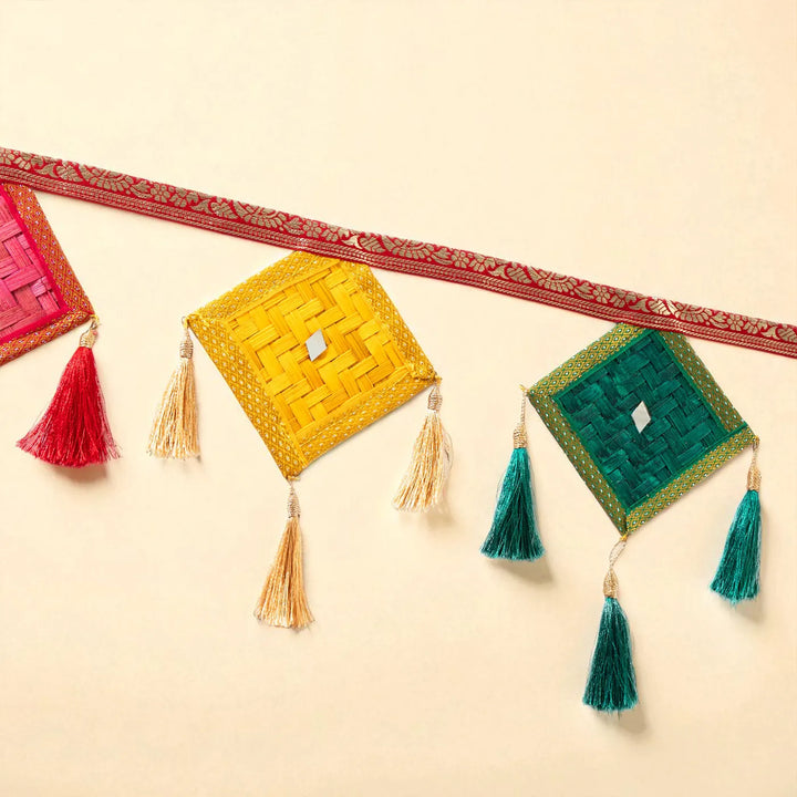 41 In | Multicoloured Kite Shaped Eco-Friendly Handmade Woven Bamboo Toran