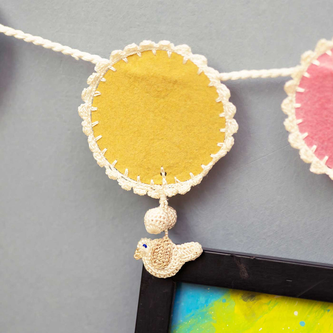 Handmade Crochet Bird Themed Felt Bunting - Close-up of Hanging Decoration Detail