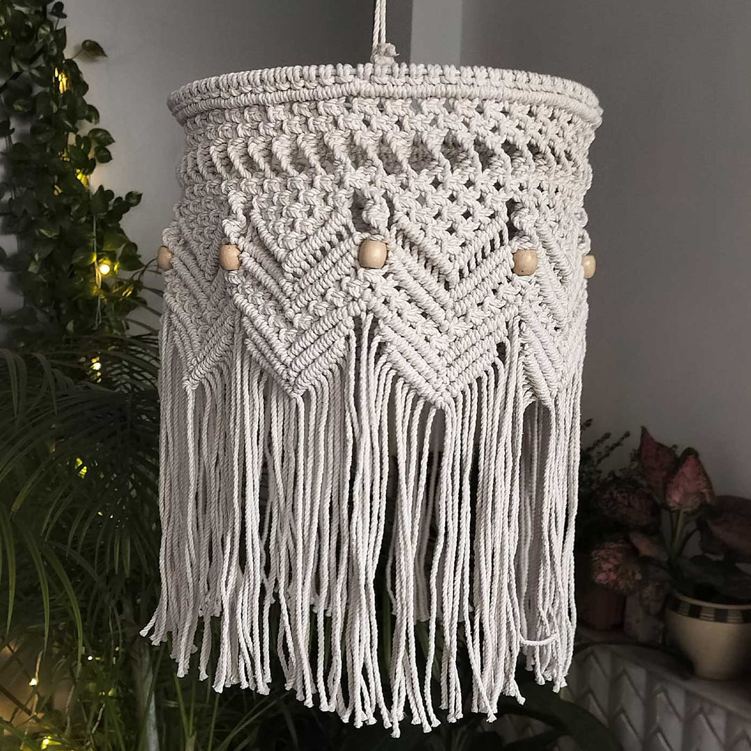 Handmade Macrame Beaded Design Cotton Hanging Lamp