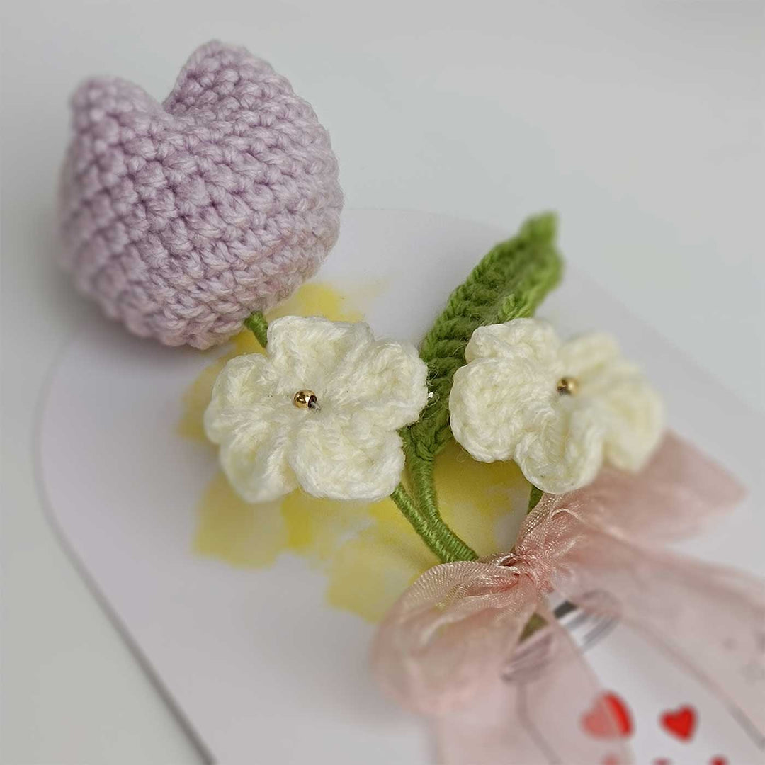 Handmade Crochet 3D Lavender Tulip Greeting Card