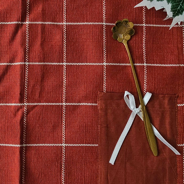 4 Pc | Handmade Checks And Cheer Cinnamon Cotton Table Mat