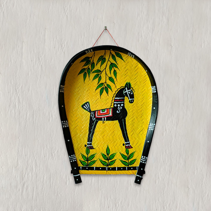Handpainted Jamini Roy Horse Kulo Bengali Themed Bamboo Wall Decor