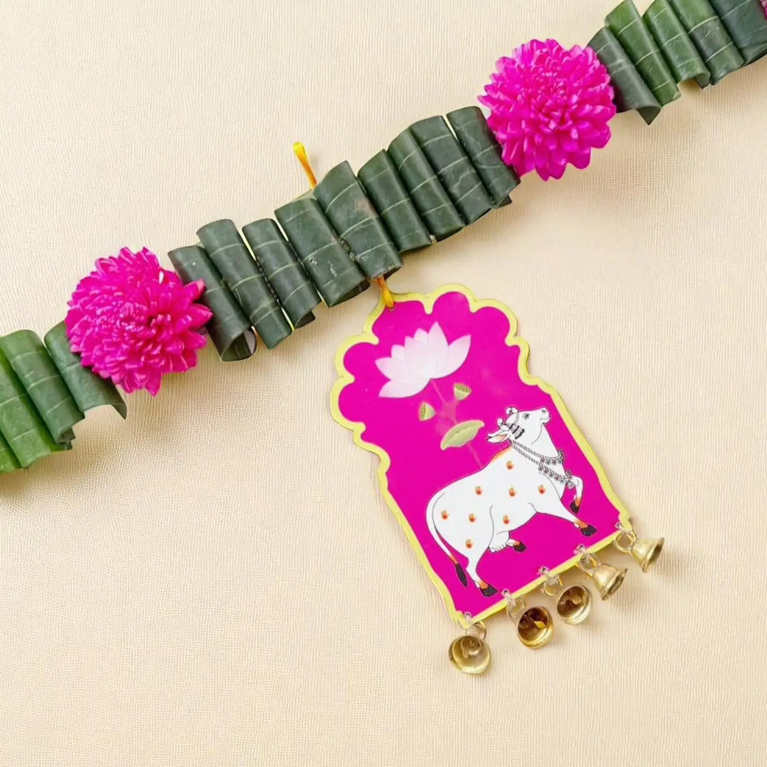 48 In | Handmade Pink Cow Motif Shola Flower Toran