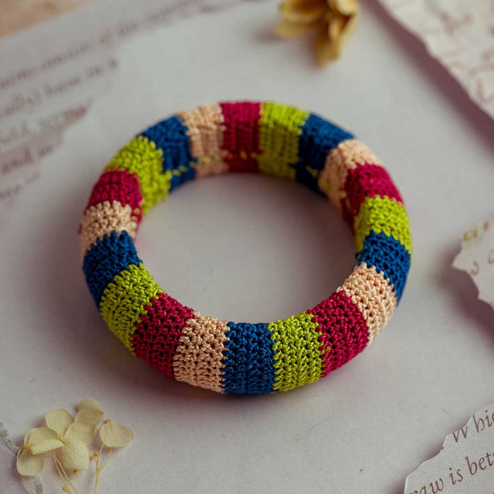 Handmade Crochet Rangat Multicolor Striped Chunky Bangle