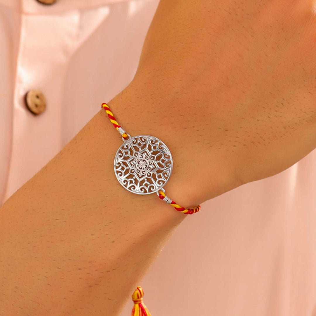 Handmade Odisha Filigree Design Silver Rakhi For Brother - Worn on Model's Wrist