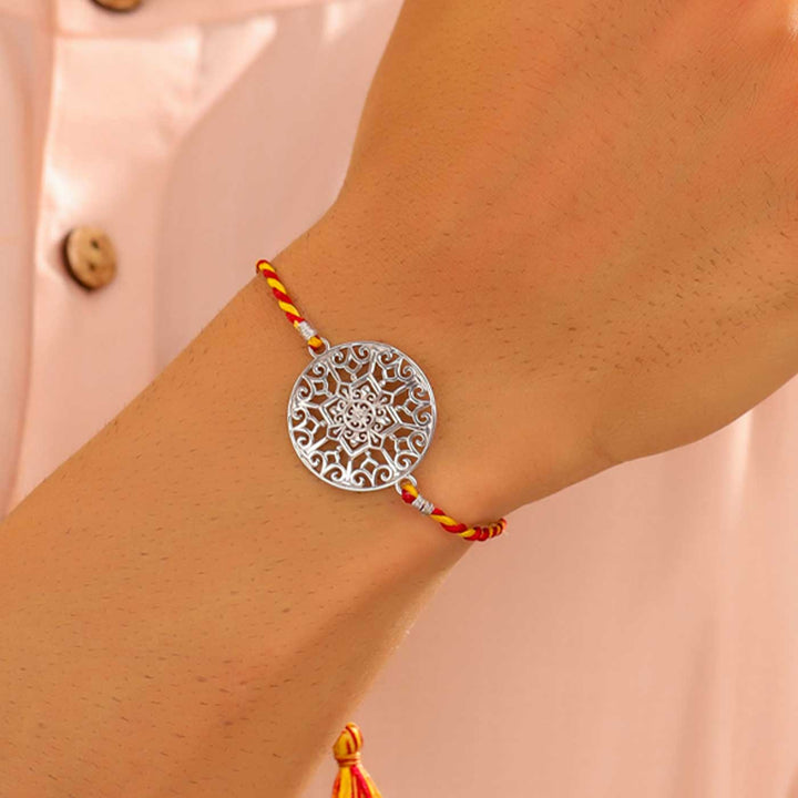 Handmade Odisha Filigree Design Silver Rakhi For Brother - Worn on Model's Wrist