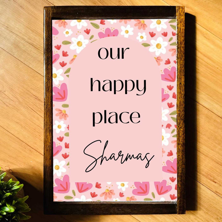 Pinky Floral Personalized Resin Wooden Frame Name Plate
