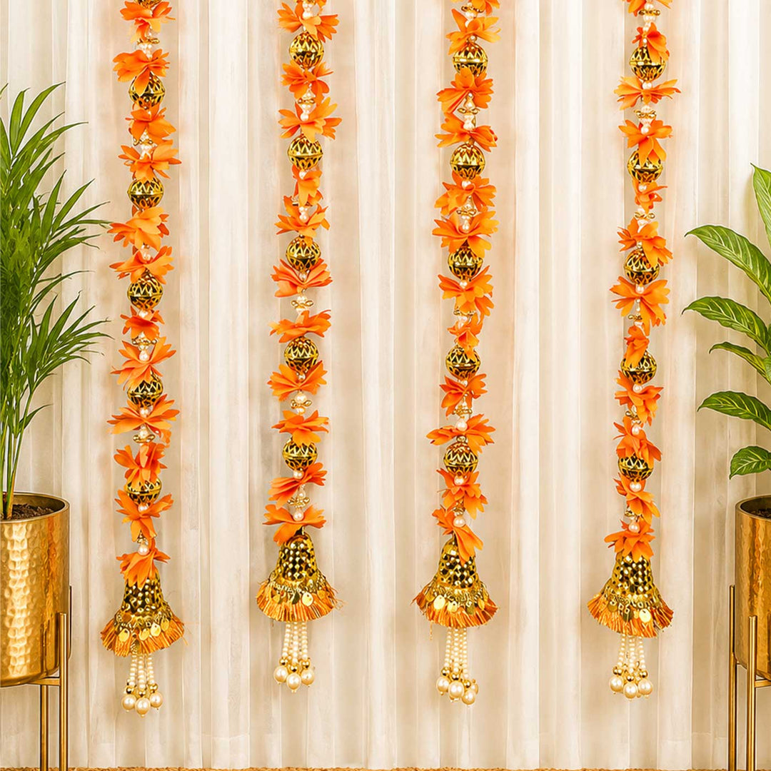 2 / 6 Pc | Handcrafted Artificial Flower Orange Tassel Hangings For Festive Decor