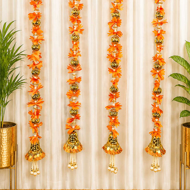 2 / 6 Pc | Handcrafted Artificial Flower Orange Tassel Hangings For Festive Decor