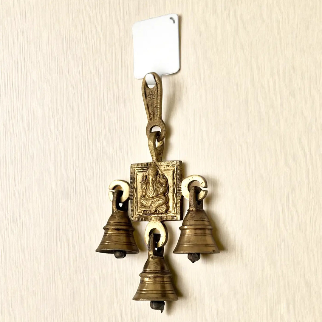 2 Pc | 7 Inch | Antique Finish Metal Ganesha Hangings With Bells