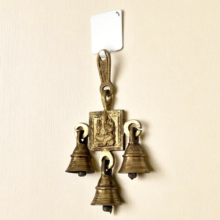 2 Pc | 7 Inch | Antique Finish Metal Ganesha Hangings With Bells