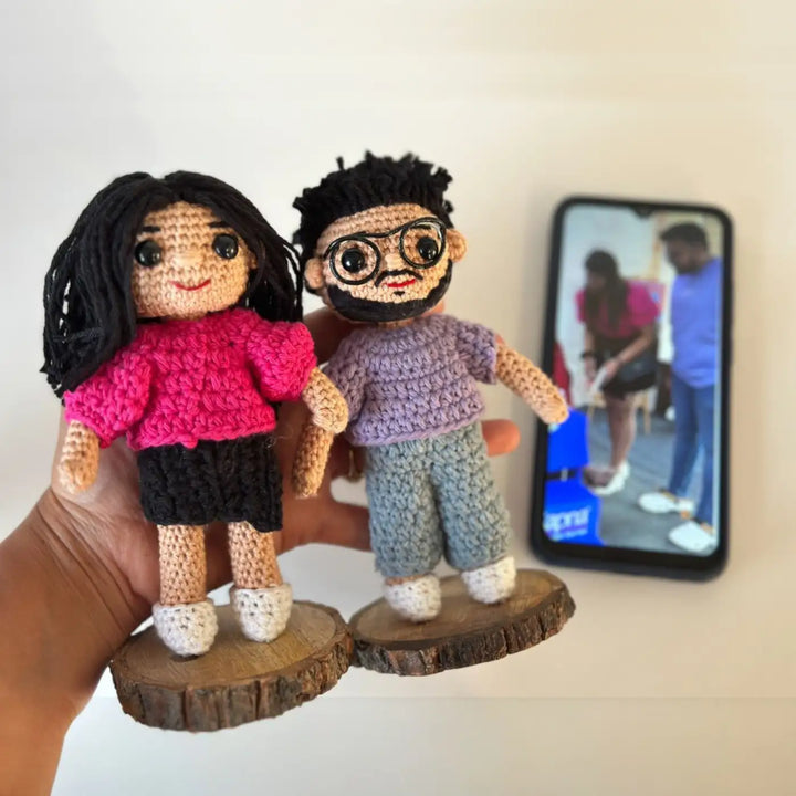 Photo Personalized Handmade Crochet Cotton Replica Doll | Set Of 2
