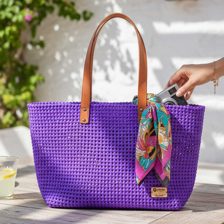 Purple Solid Mukhya Knot Handmade Koodai Beach Bag