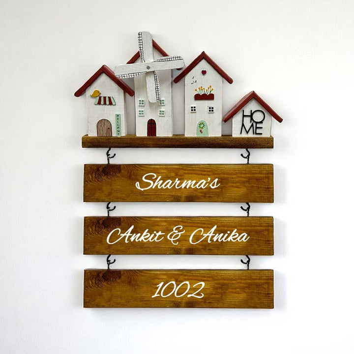 Personalized White Mini Windmill Theme Wooden Name Plate